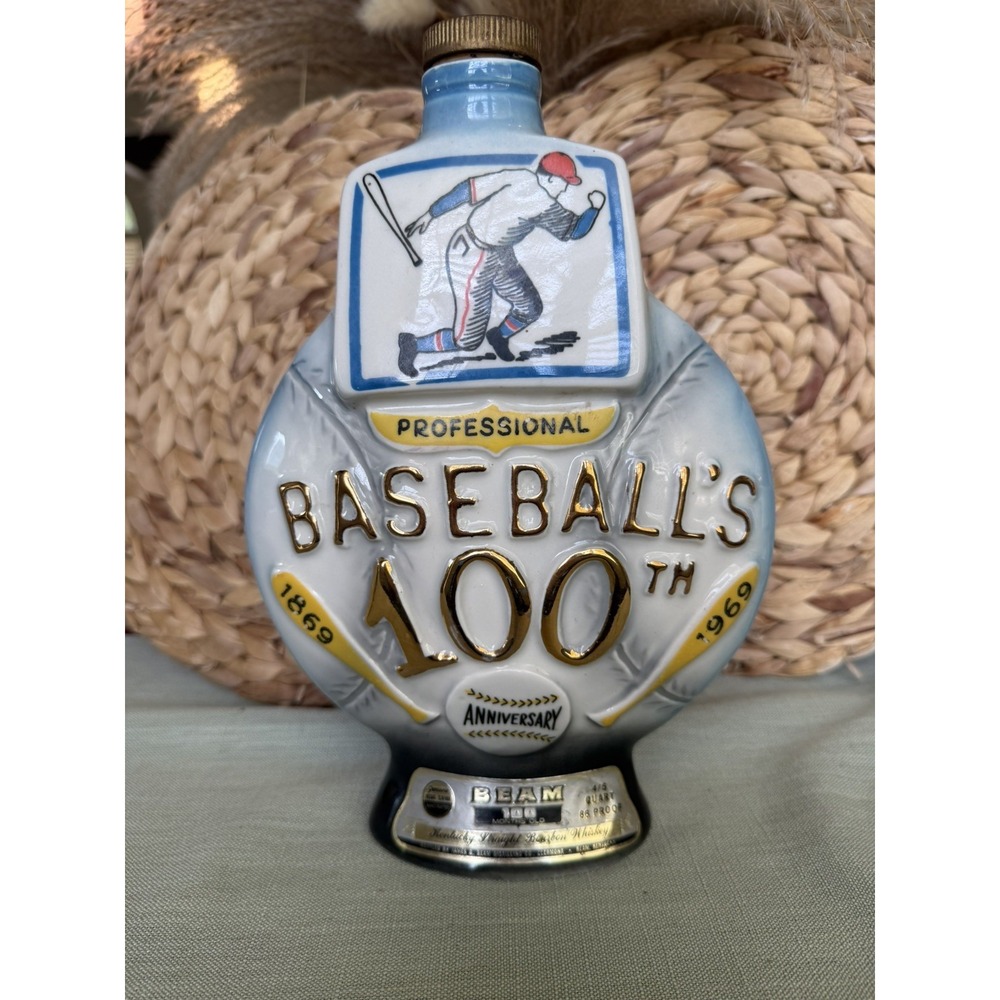 Vintage Jim Beam Bottle Professional Baseball's 100th Anniversary 1869 - 1969